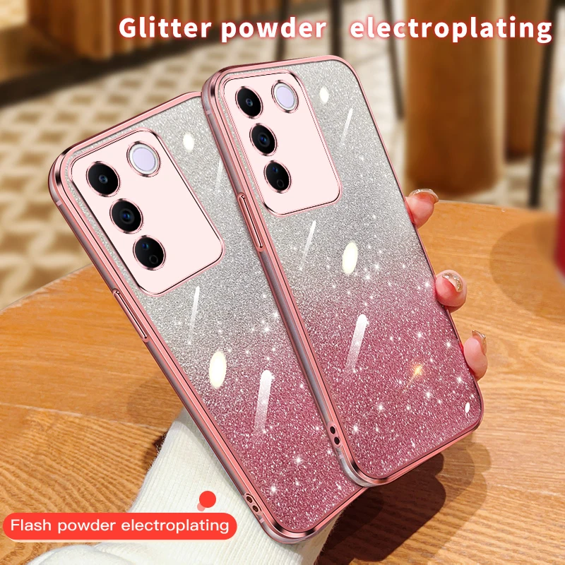 Glitter Brilliant Sticker Case For Vivo V21E Y75 V25E Y36 V23E Y73 V21 Y21S V20 Y15S Y72 V23 Y22 V25 Y51 Y55 Plating Cover