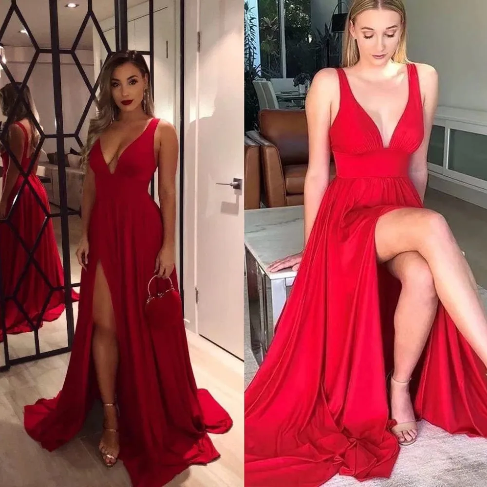 Verão split v pescoço vestido de dama de honra longo para a festa de casamento feminino uma linha vestido formal sem mangas até o chão maxi vestido de noite