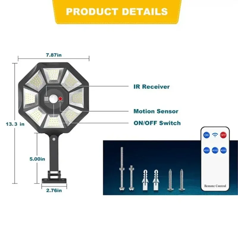 Solar-Flutlicht, Bewegungsmelder, 168 LEDs, 6500 K, Tageslicht, IP65, wasserdicht, automatische Dämmerung bis Morgendämmerung, Perimeter-Sicherheitsbeleuchtung für den Außenbereich