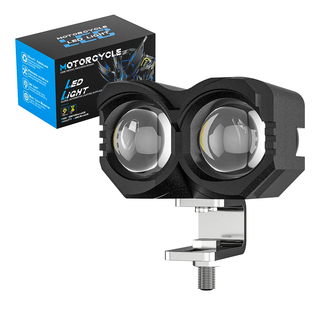 

1pcs Motorcycle Spotlight 9-80V Owl Shape 20W Two-color Pedal Electric Vehicle LED Headlight Moto Accessories Spot Light 12v 24v