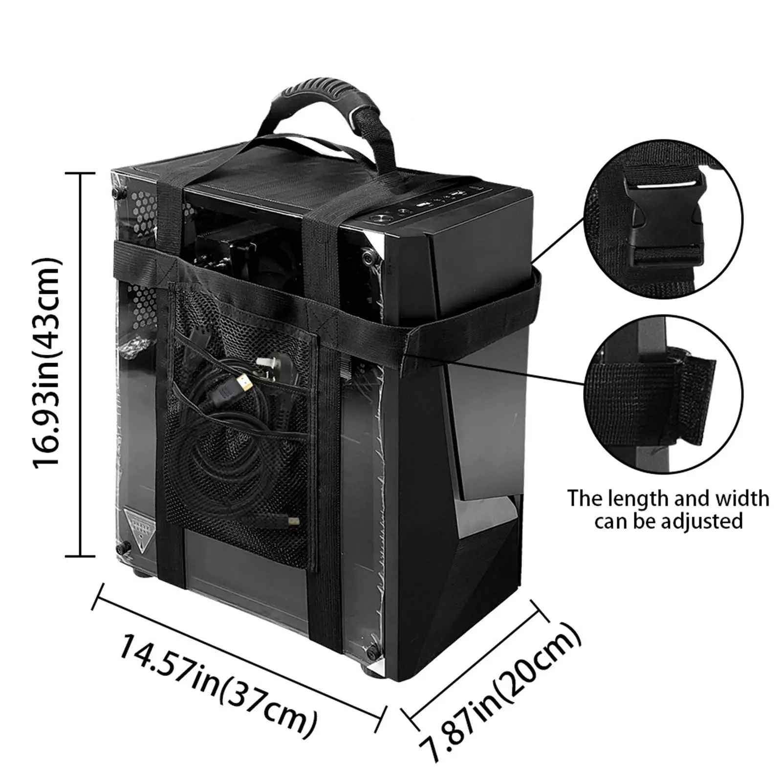 PC Tower Carrying Strap Sturdy with Pockets for Cable Computer Accessories