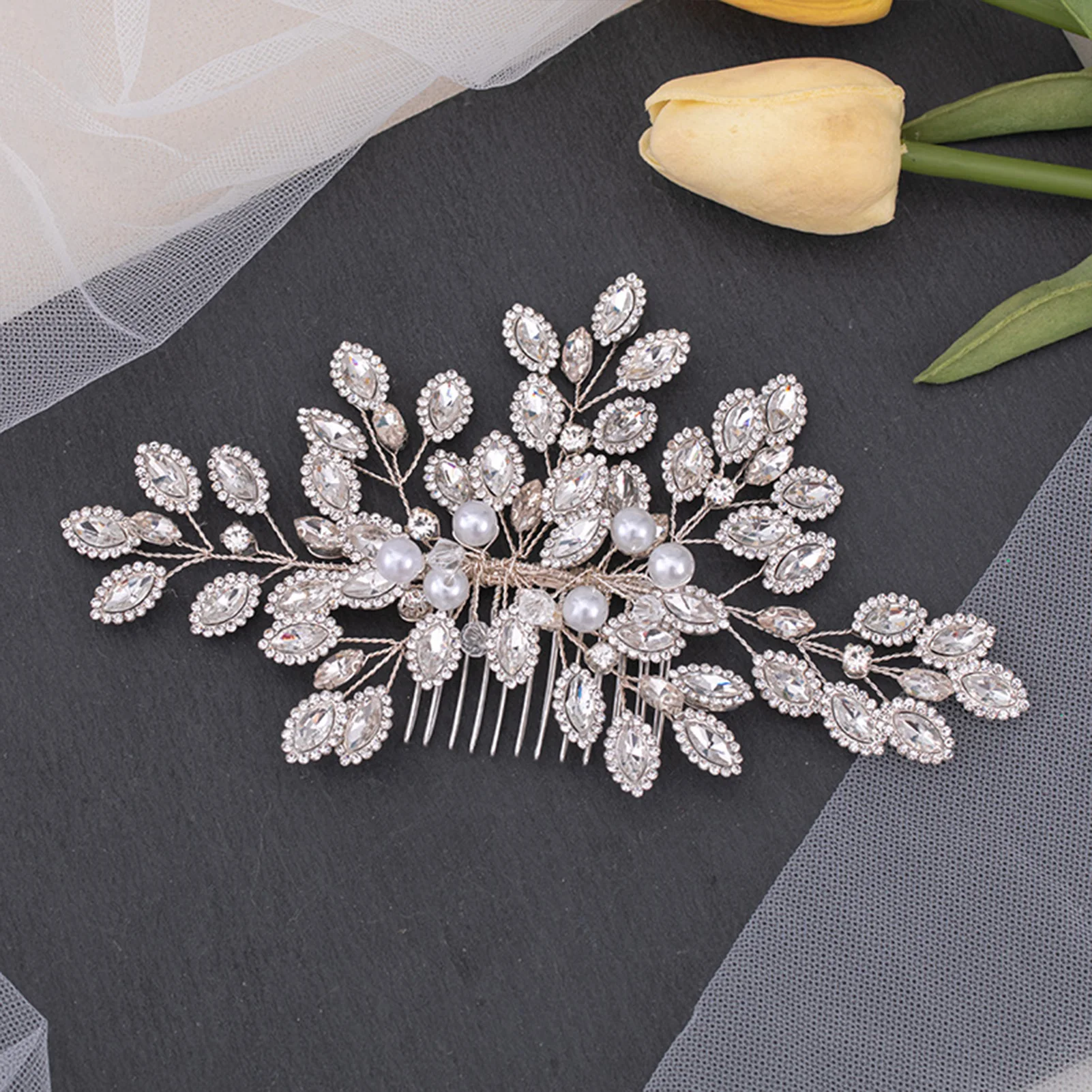 Crystal Bride Wedding Hair Comb Exquisite Hair Jewelry Pearls Hair Pieces for Female Daily Headdress Jewelries