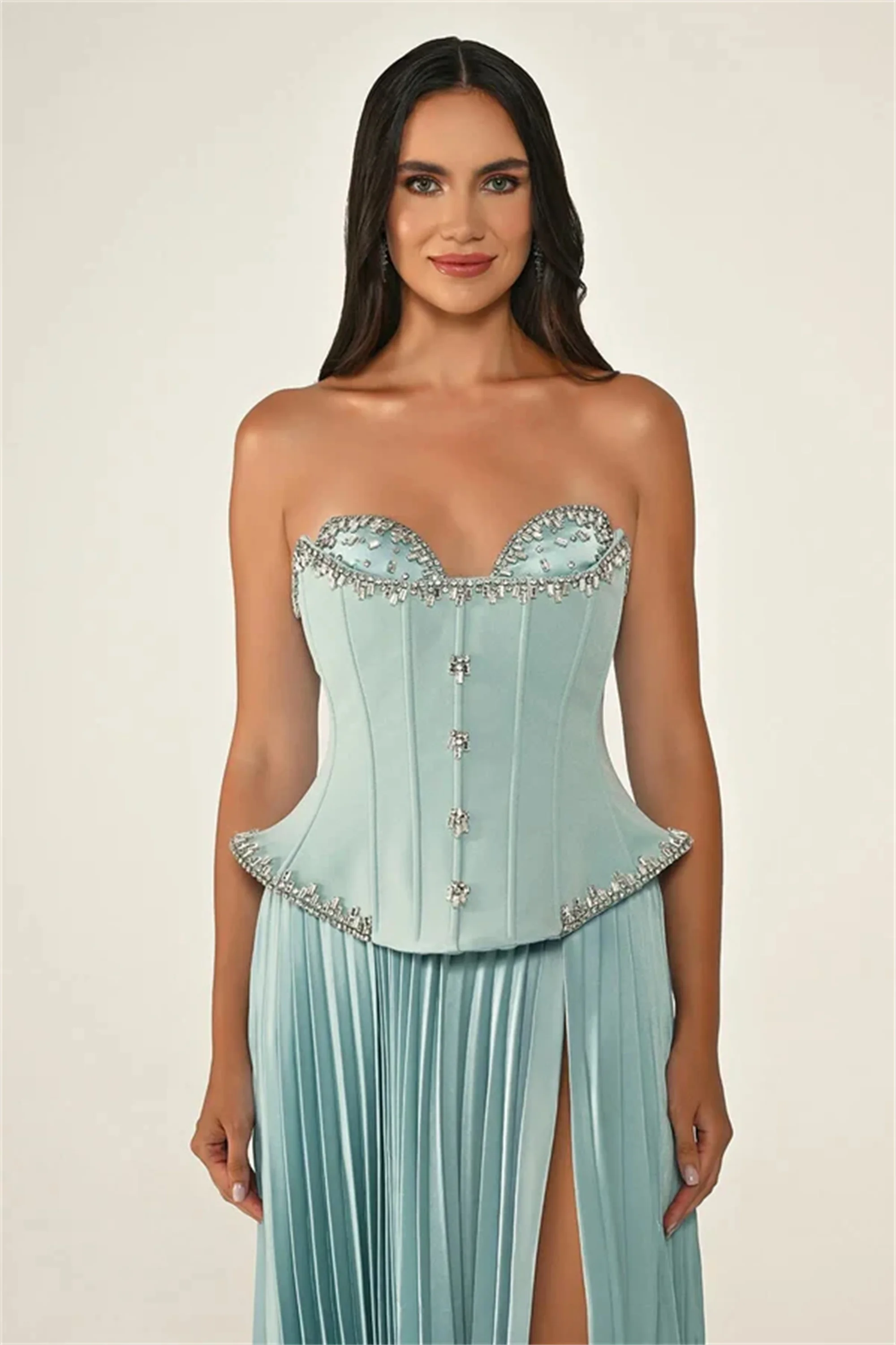 فستان سهرة نسائي مخصص بطيات جذاب على شكل قلب فساتين حفلات مرصعة بأحجار الراين المملكة العربية السعودية دبي رداء حفلات إيفون برايدال #4