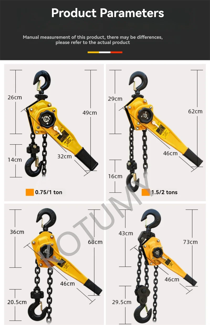 Imagem -03 - Manual de Manganês Aço Gancho Fio Tração Hoisting Tool Alavanca Pequena Mão Corrente Guindaste 3m 0.75 1t