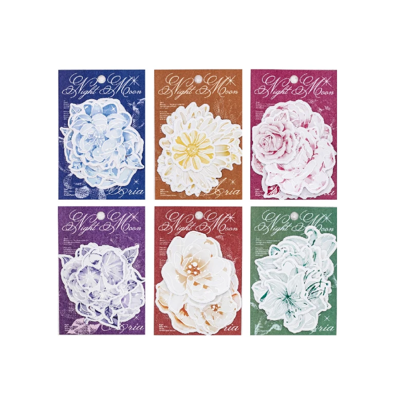 10pcs/Night Moon Aria series tracing paper stickers vintage flowers journal DIY decoration collage background materials
