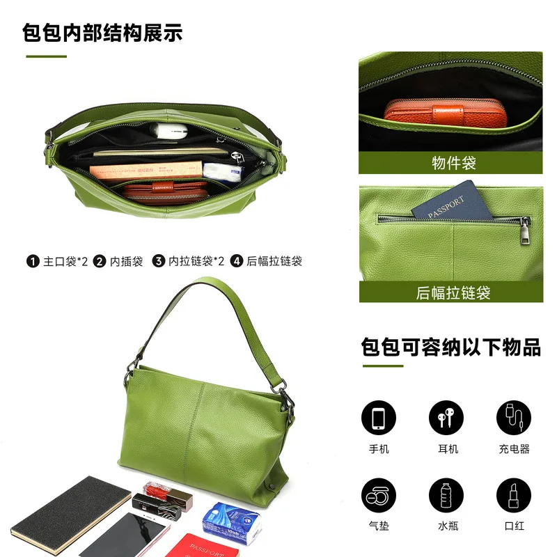 All-purpose travel-commuting tote bag - new model - export-grade genuine leather single-shoulder top-layer cowhide crossbody bag
