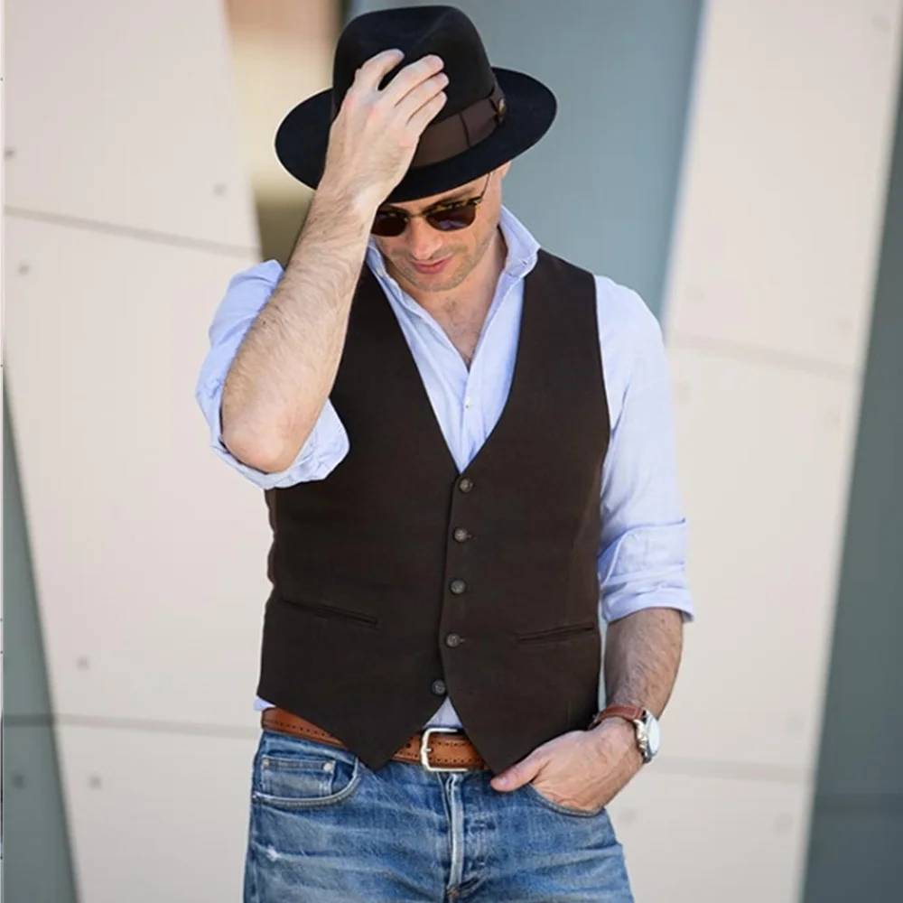 Men Suit Vest Solid Button V-Neck Sleeveless Simple Casual  Slim Fit Gilet Groomsman For Wedding Vest Gilet Homme