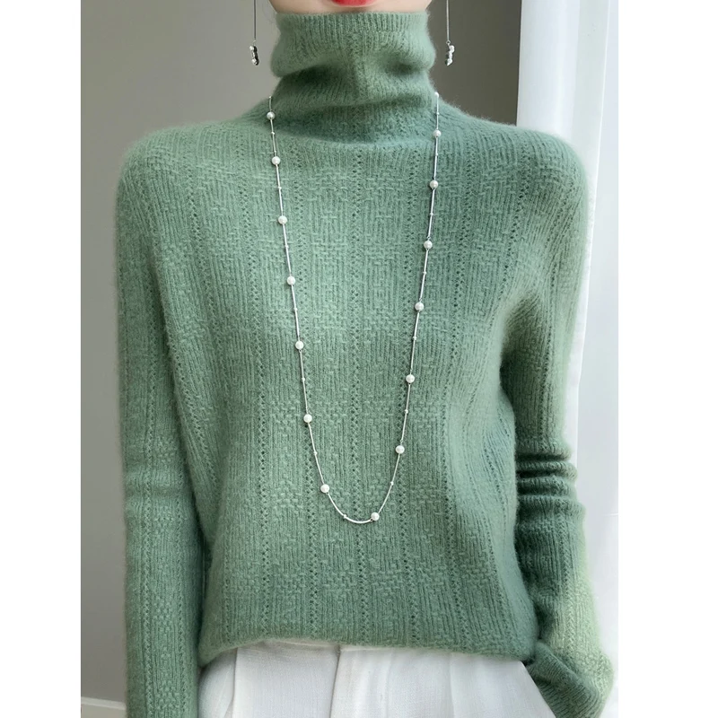 

Autumn and winter new first-line ready-to-wear ladies 100% pure wool solid color high-necked long-sleeved fashion warm sweater