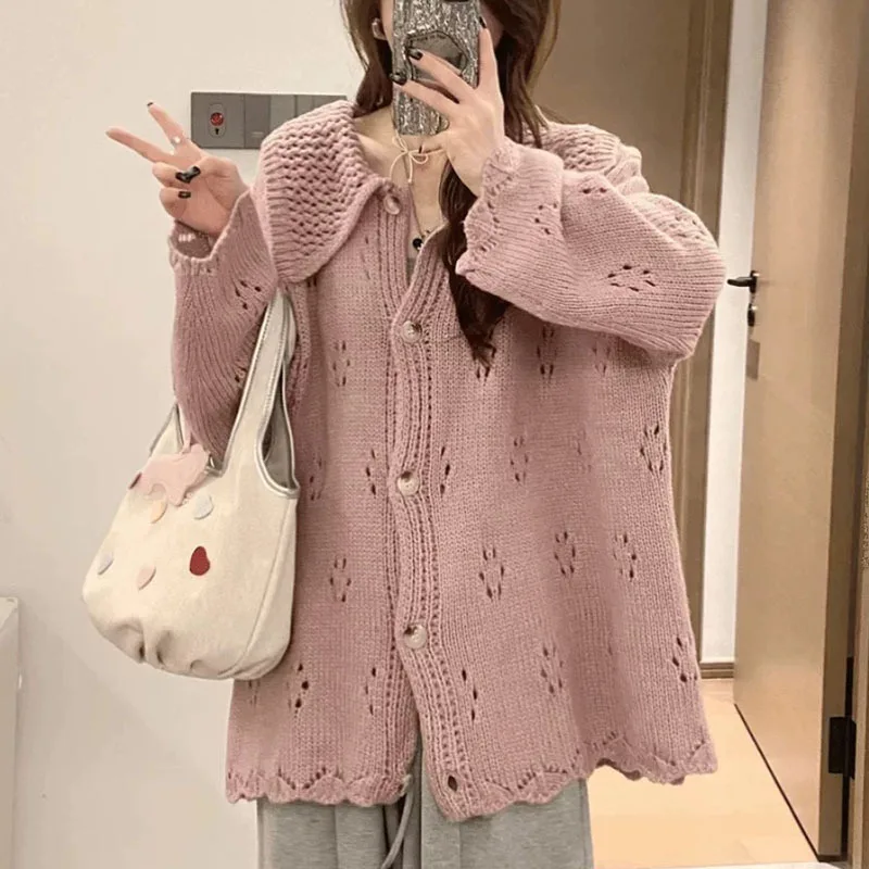 

Collar Knit Sweater for Women in Autumn and Winter, Lazy Style, Loose Sweater Jacket, Slimming Off