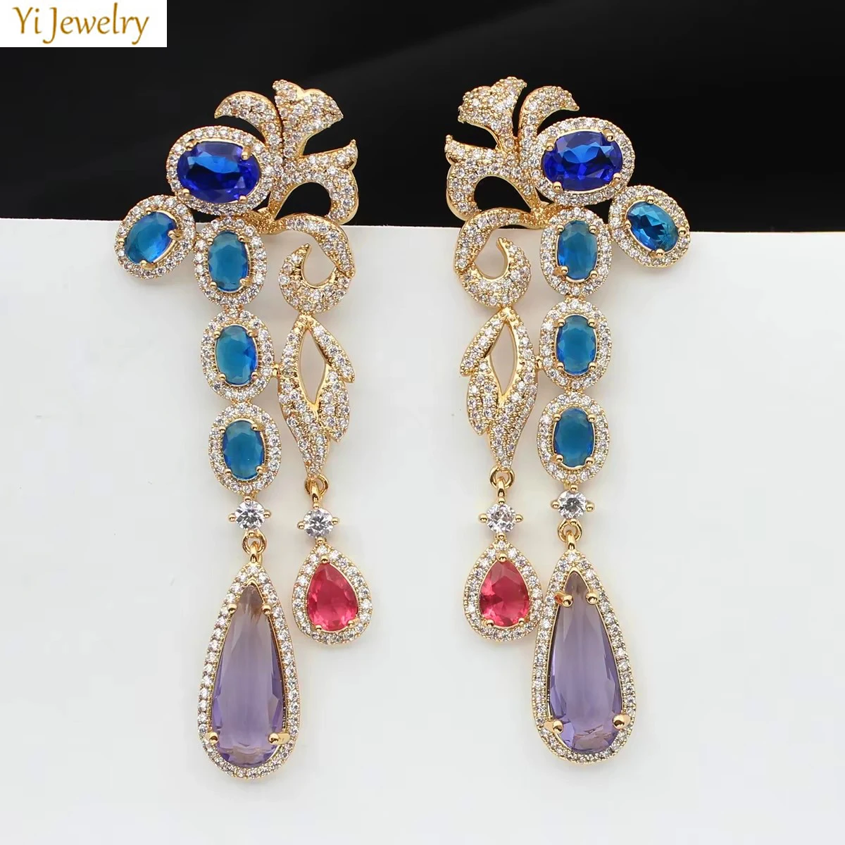 Unique jewelry Water Drop Colorful Long Tassel Earrings for Women Brazil Style Party Wedding Earring Jewelry Gift