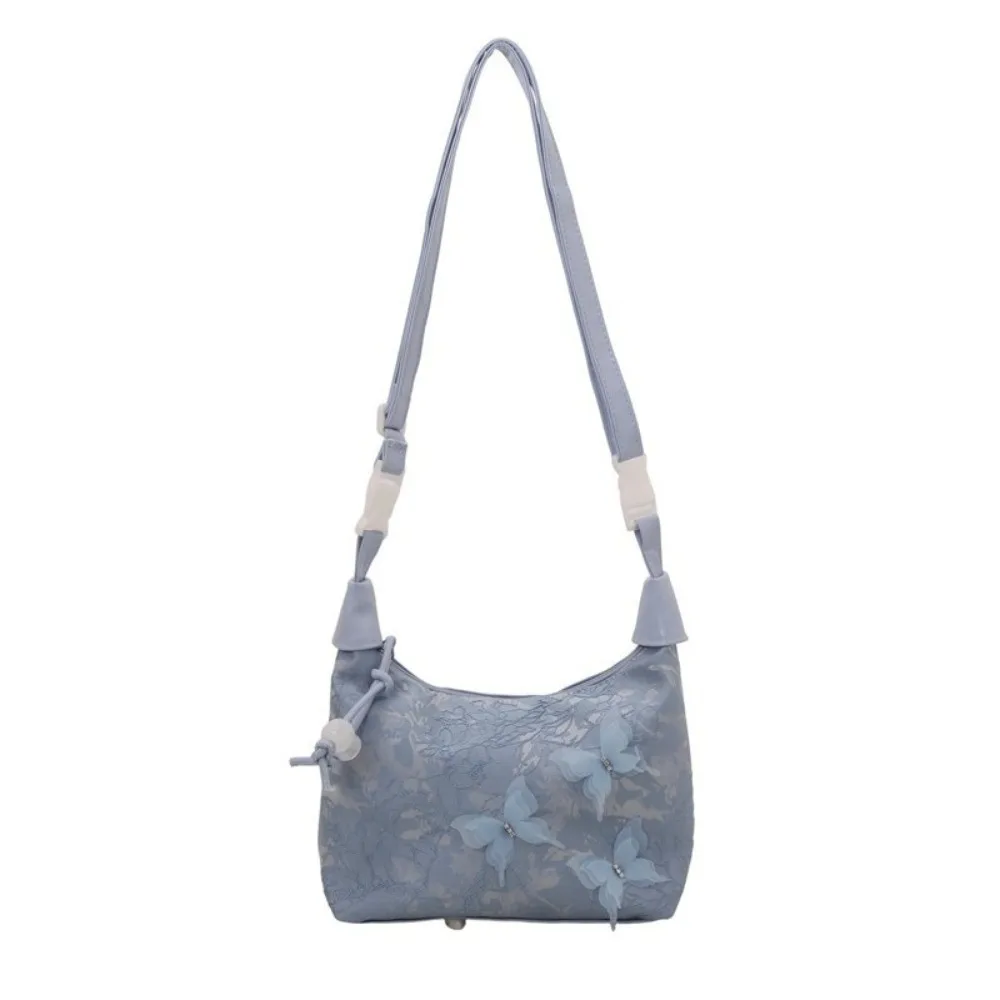 Chinese Style Butterfly Embroidery Shoulder Bag Zipper Closure Canvas Hanfu Embroidery Handbag Bead Cheongsam Bag Women