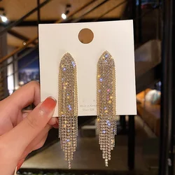 New Classic Crystal Earrings Ladies Exaggerated Long Earrings Tassels Rhinestone Earrings Fashion Ladies Korean Earrings Jewelry