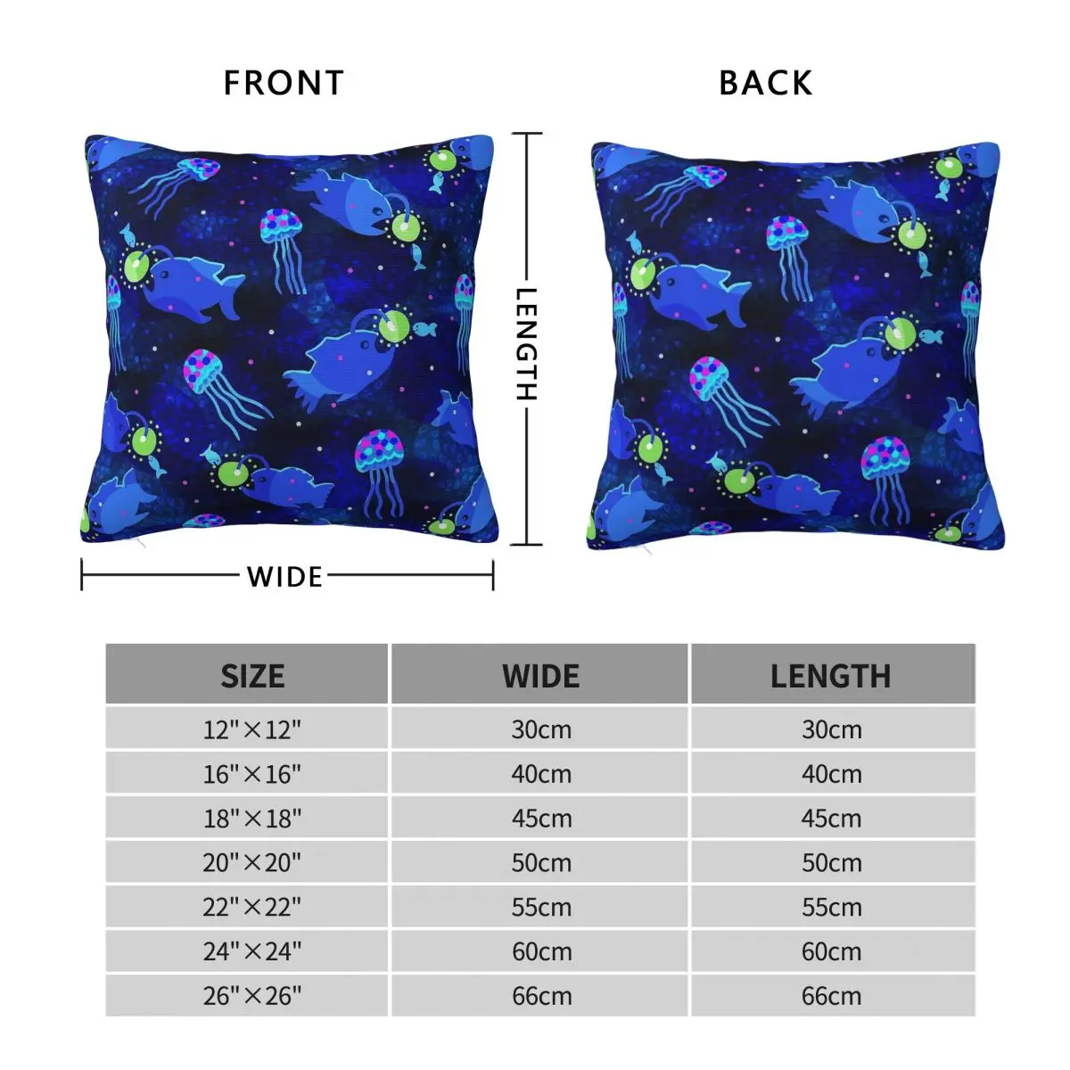 Anglerfish Bioluminescence Square Pillowcase Polyester Linen Velvet Pattern Zip Decorative Pillow Case Home Cushion Case