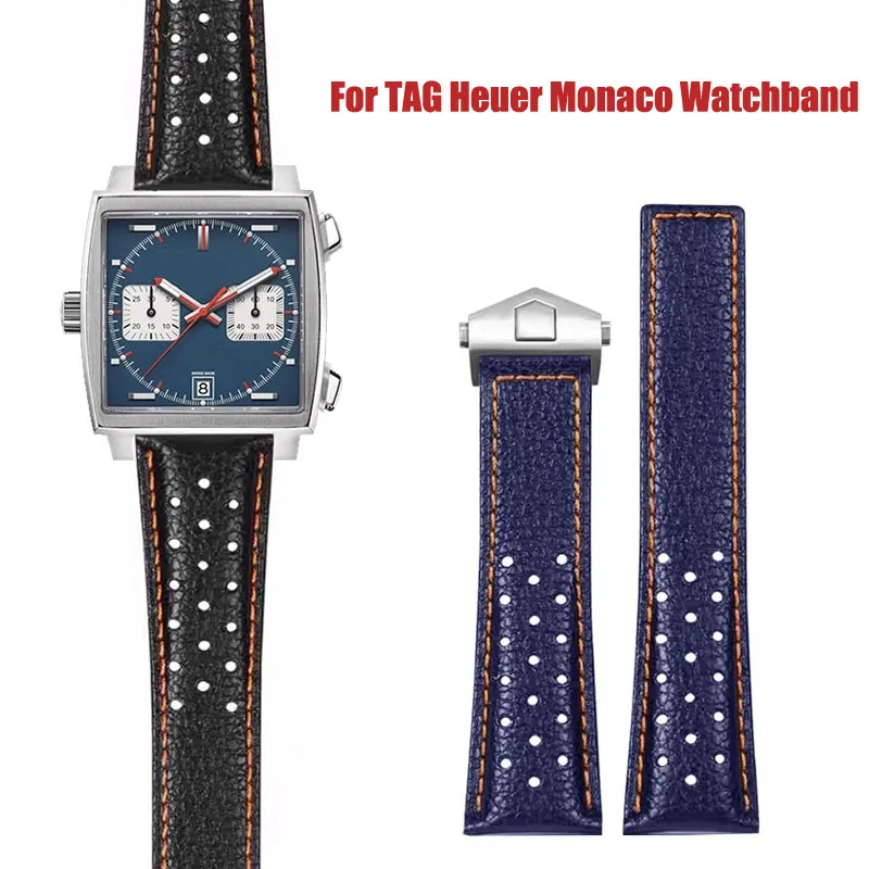 Genuine Leather watch band For TAG Heuer Monaco Watchband CAW211M 211P CAW211R 211T breathable Men's Folding buckle strap 22mm