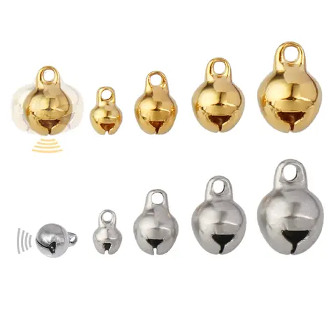 20Pcs 6MM Stainless Steel Jingle Bells Pendants for Jewelry Making Accessories Hanging Charms For DIY Necklace Earrings Bracelet