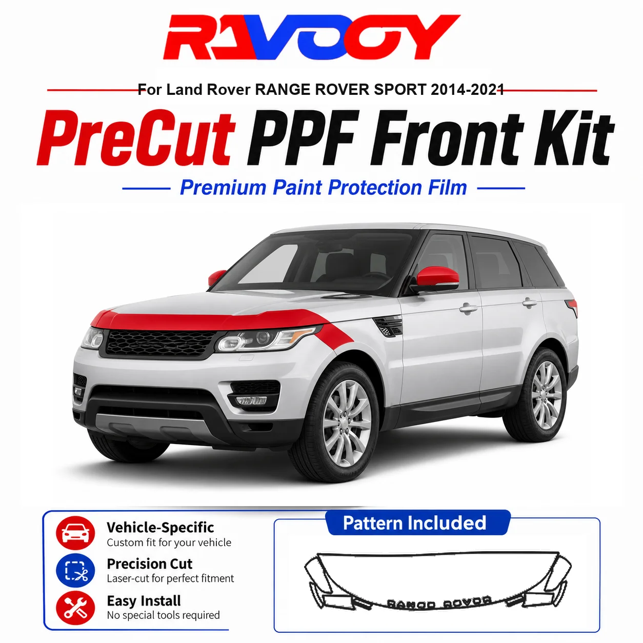 

8.5mil TPU Precut PPF Kit For Land Rover RANGE ROVER SPORT 2014-2021 - Hood, Fenders & Mirror Set - Self-Healing Clear Bra Film
