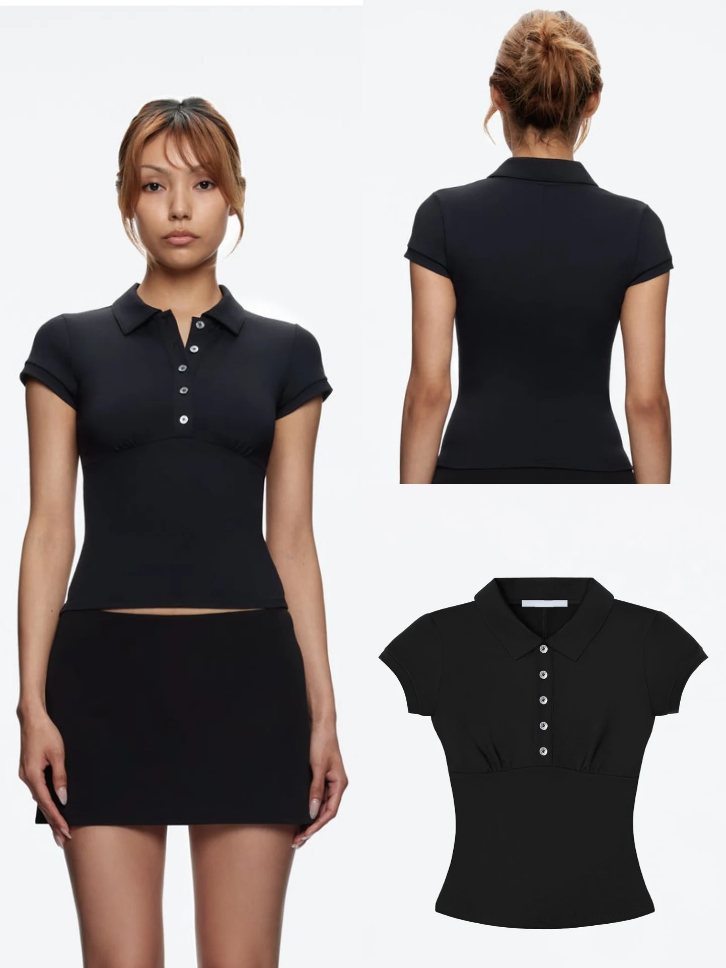 

Tank Black Women's Lapel Polo Top Slim Short T-Shirt Fashionable Commuter Baby Shirt