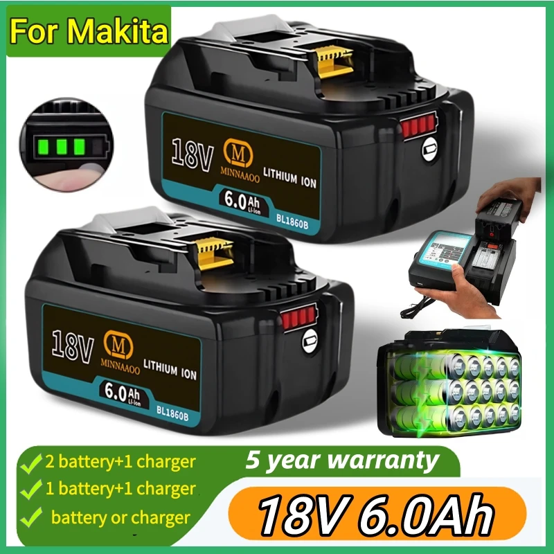 

100% оригинал для аккумулятора Makita 18 В 5,0-6,0 Ач, замена для электроинструмента BL1830BL1840BL1850BL1860B Аккумулятор