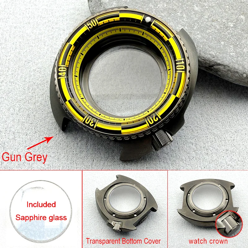 

44 мм Gun Grey Mod 6105 6309 Turtle Abalone Crown на 4,1 Подходит для 7S 4R NH35 Автоматический механизм Мужской корпус часов для дайвинга по индивидуальному заказу