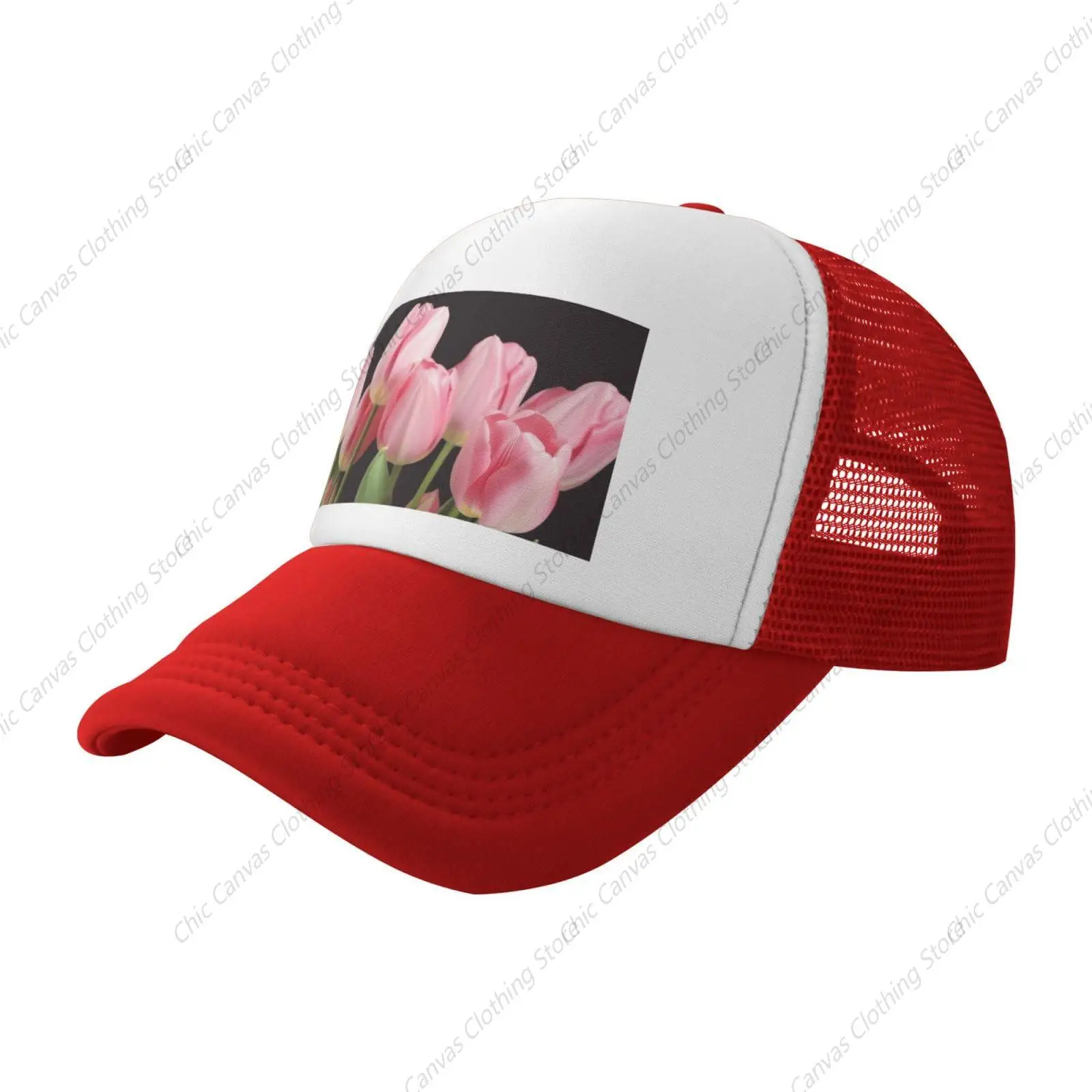 

Tulips Printing Mesh Baseball Cap Breathable Adult Outdoor Truck Hat Travelling Sun Protection Casquette For Men Women