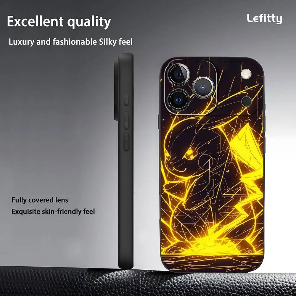 حافظة هاتف Pikachu Mimikyu Line Art لهاتف آيفون 17 16 15 14 13 12 11 Pro Max Plus Mini Black Frosted Soft Shell Funda