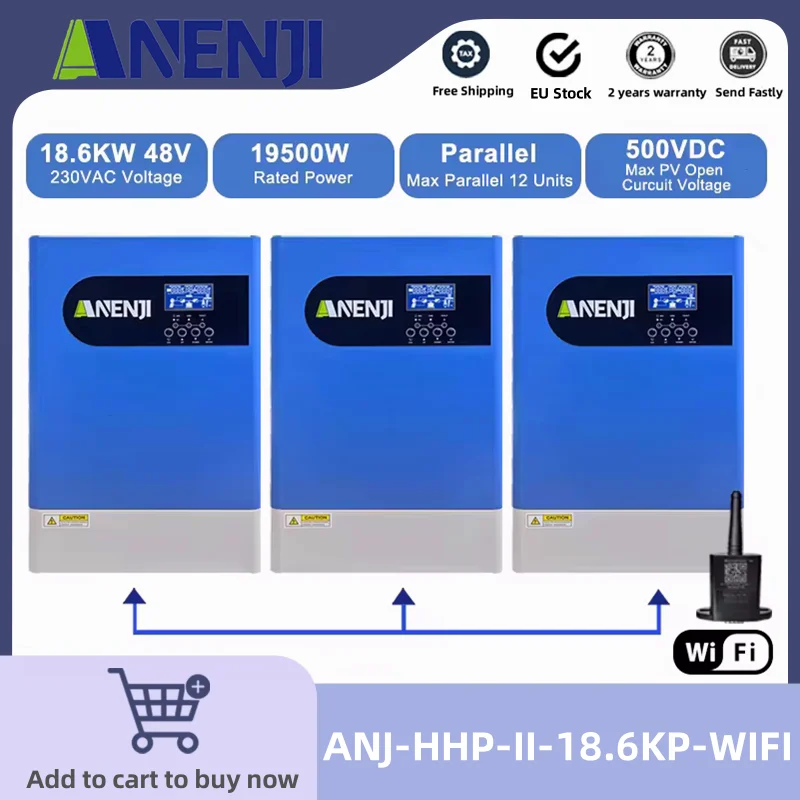 18,6 kW Hybrydowy falownik solarny 3-fazowy równoległy 60 do 500 V DC Ładowarka PV 380 V Grid Tie MPPT Inverter z WIFI BMS