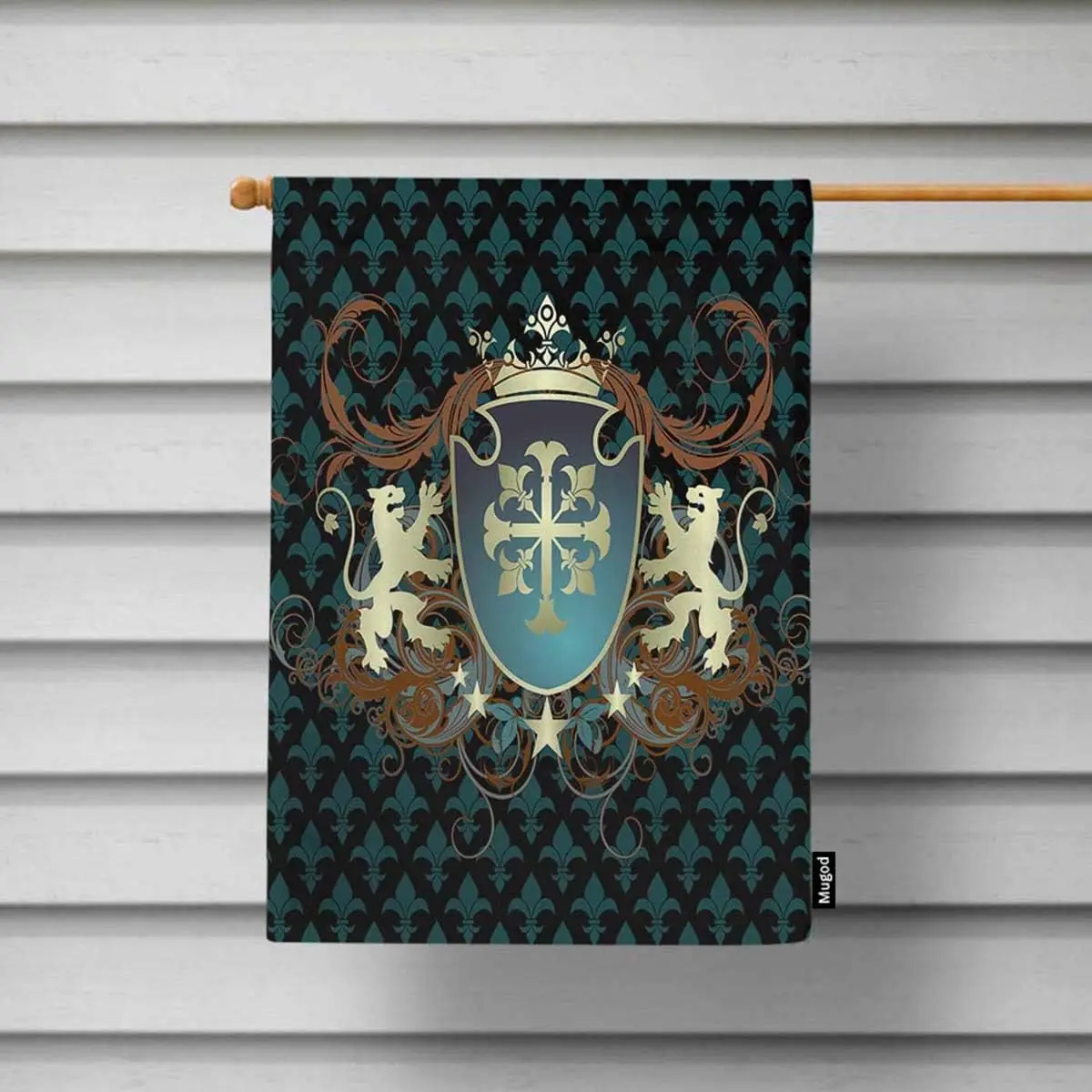 Mugod Shield Garden Flag Retro Marquee Vector Ornate Shield Lion Medieval Military Power Symbol Decorative Spring Summer Outdoor