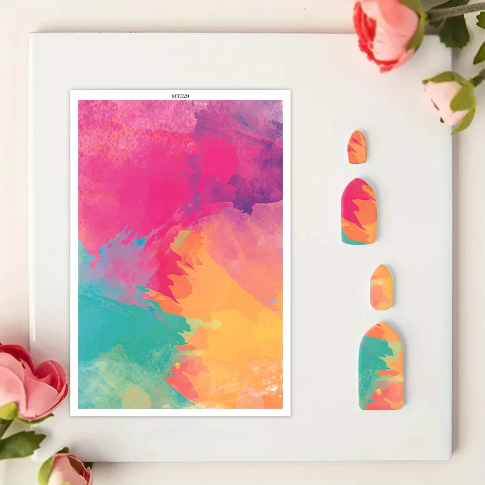 Colorful Flower Leaves Abstract Pattern Polymer Clay Transfer Paper Stickers for DIY Jewelry Earrings Printing Paper Making