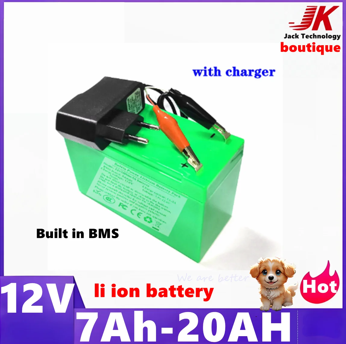 

JK12V 7Ah 8Ah 10Ah 12Ah 15Ah 20Ah GradeA li ion lithium battery for sprayer scale Access control children toy airplane+1Acharger