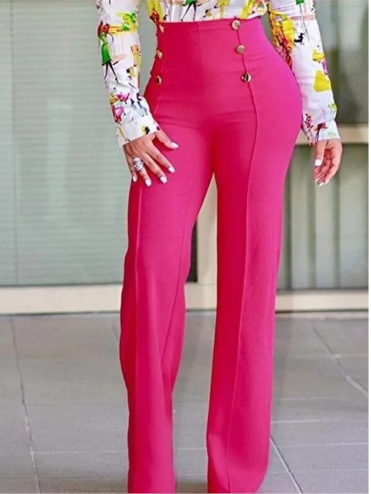 Elegante Dünne Zweireiher Ausgestelltes Hosen frauen Modische Herbst Hohe Taille Einfarbig Sexy Leicht Elastische Hosen Weibliche