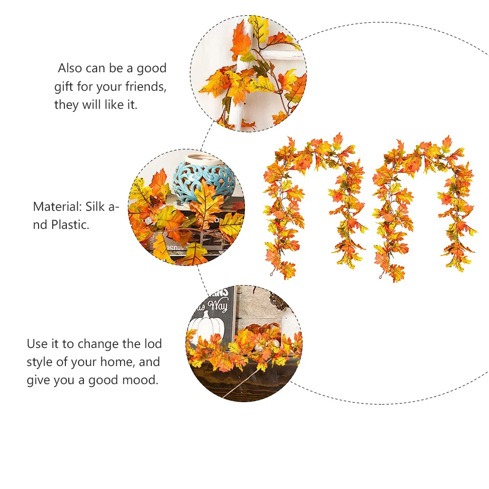 

2pcs Maple Leaf Rattan Decoration Premium Parties Weddings Home Shop Bar Wall Hanging Ornament Fall Simulation Christmas