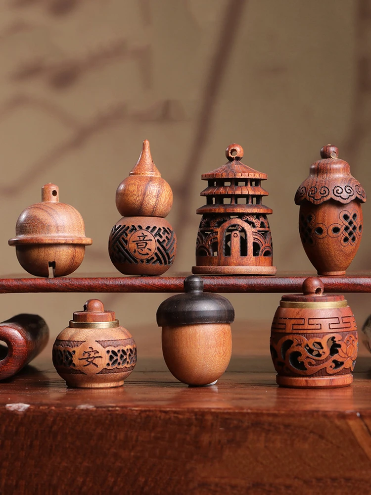 Bouteille de parfum en bois naturel en forme de Lotus, encens extensible, Mini pot scellé Portable en bois de santal, pendentif, récipient Pomandre