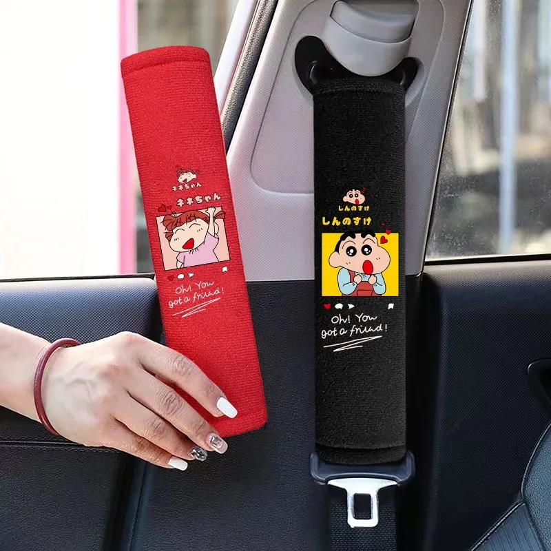 2pcs Crayon Shin-chan Seat Belt Accessories Cartoon Anime Nohara Shiro Car Interior Decor Accessories Seat Belt Shoulder Cover