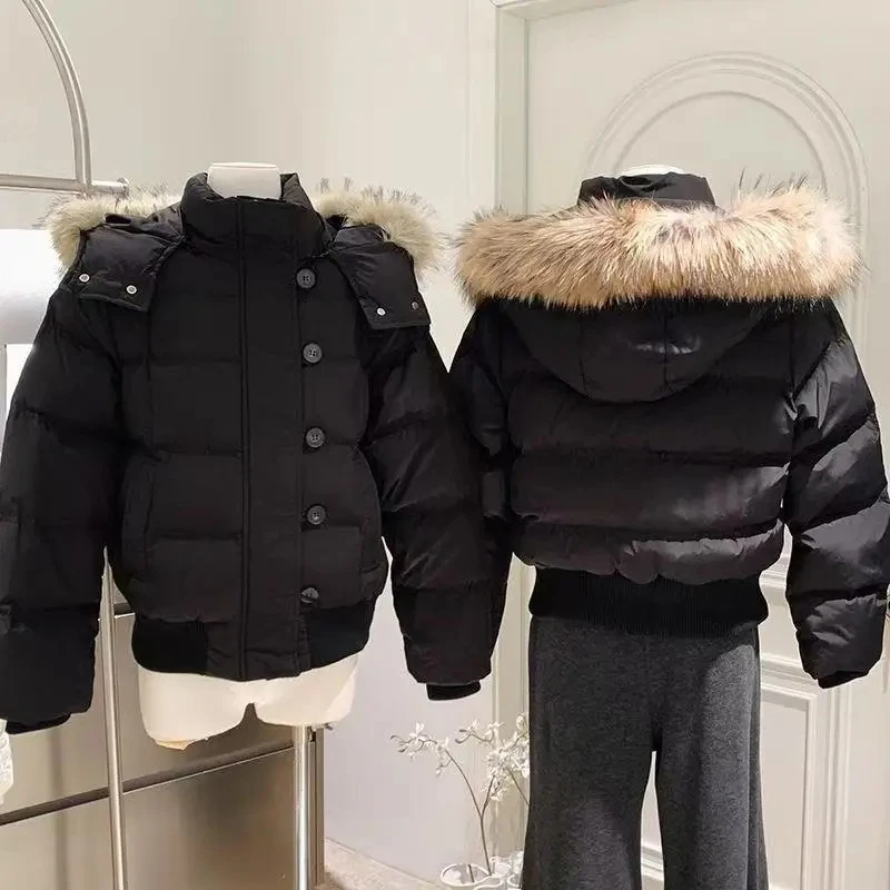 Autumn Winter Fur Hooded Jacket Men Outerwear Thick Short Parkas Coat Faux Fur Collar Parkas Casual Aesthetic Retro Jacket New