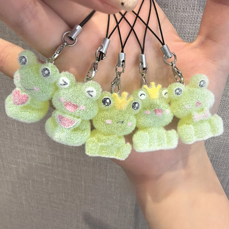 

New Luminous Flocked Frog Keychain Cute Resin Animal Figurine DIY Bag Pendant Plush Backpack Charm Decor Accessories