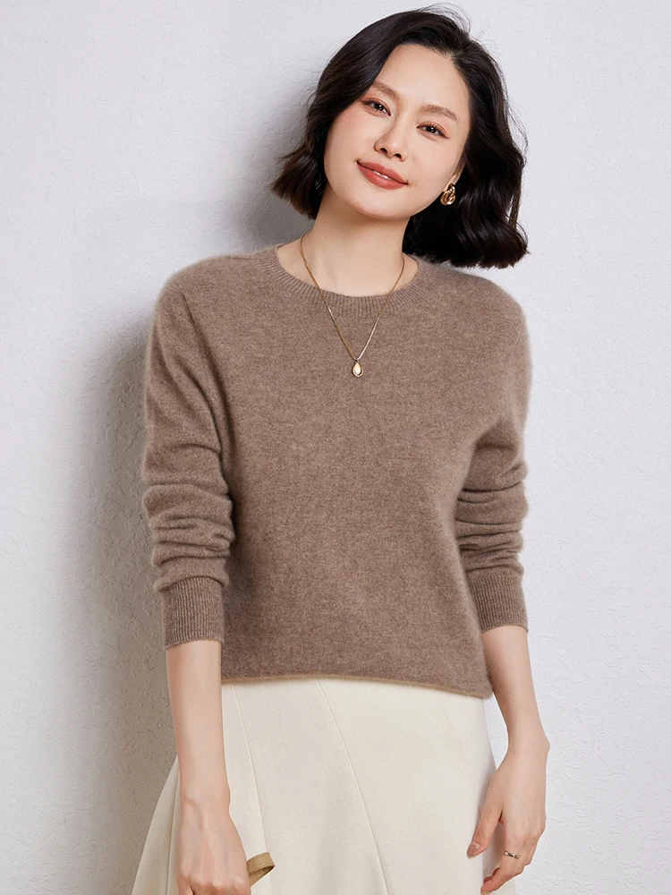 Women's First-line ready to wear Round Neck Pullover 100% Pure Wool Knitted Versatile Top Autumn Winter Fashion Women's Clothing