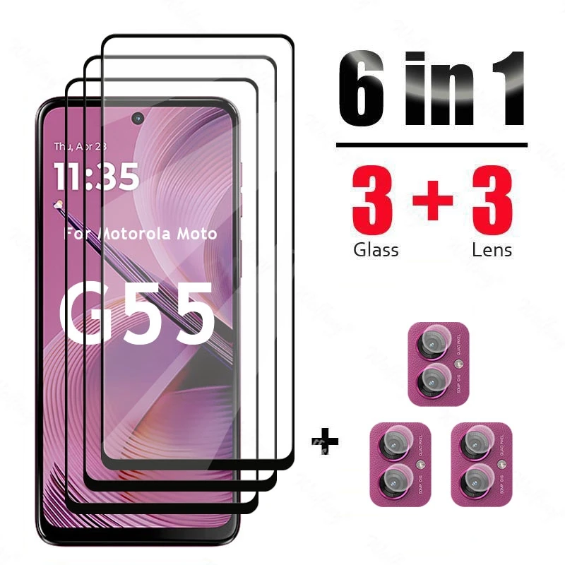 6 In 1 For Motorola Moto G55 Glass Tempered Glass Film Motorola G55 Glass Full Cover Screen Protector Camera Film Moto G55