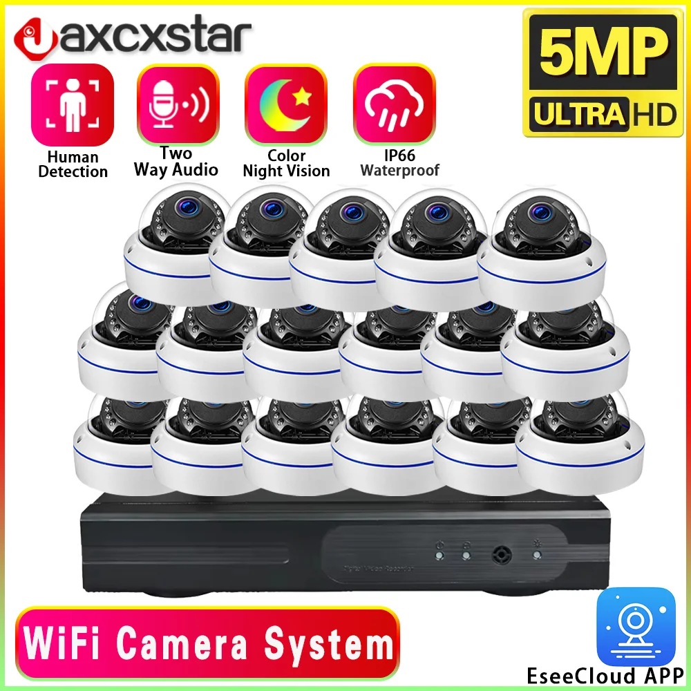 

16CH NVR Kit 5MP WiFi Security Camera System Two Way Audio IP66 Waterproof Outdoor Audio Wireless Dome Camera Video Surveillance