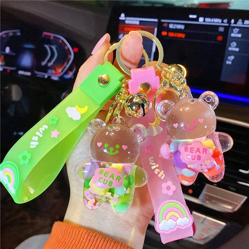 3pcs Creative Mickey Head Liquid Keychain for Women Cute Donut Milk Tea Cup Quicksand Floating Keyring Car Bag Pendant Key Chain