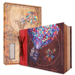 Adventure Book Scrapbook Photo DIY Album 11.9x7.6 Inch 80pages Retro Embossed Letter Hard Cover Movie Up for Anniversary Wedding