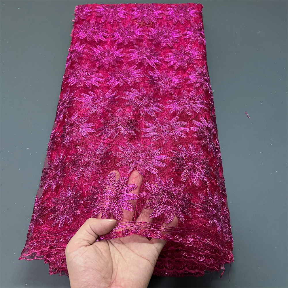 

Новинка 2025 года, африканский нигерийский гипюр, вышивка, тюль, кружевная ткань с блестками, высокое качество для шитья платьев, 5 ярдов, ZJ049