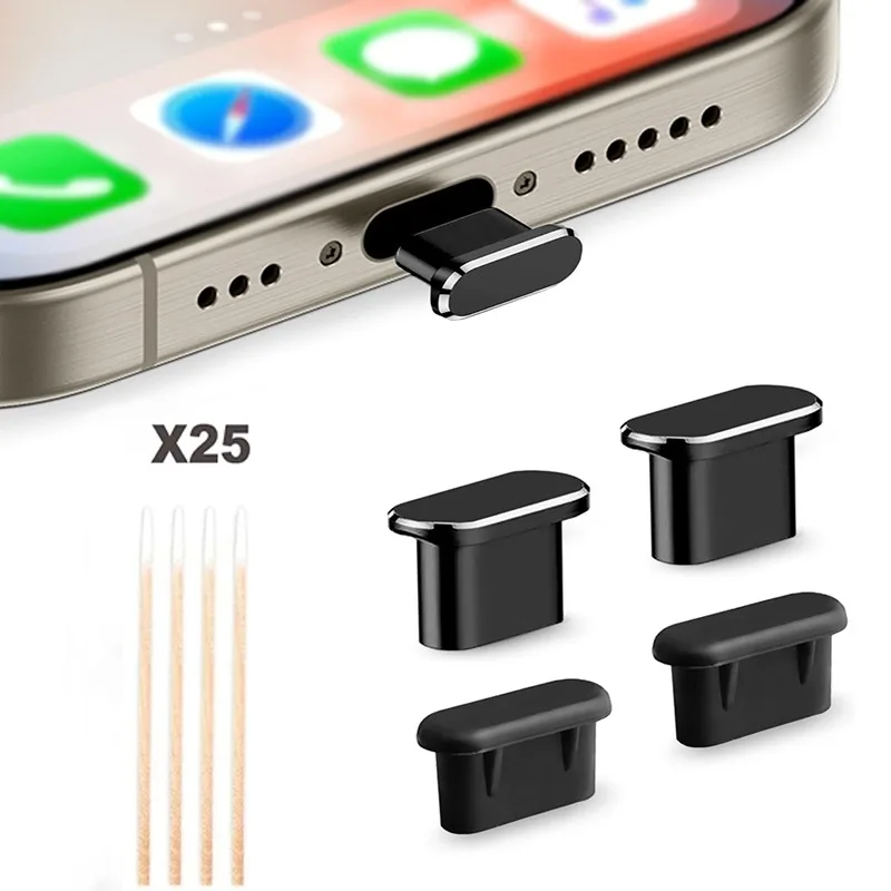 Type-C Dust Plug & Cleaning Stick, Anti-dust Port Cover for IPhone15/16/17, Galaxy S8-S24, iPad Phone Charging Protector