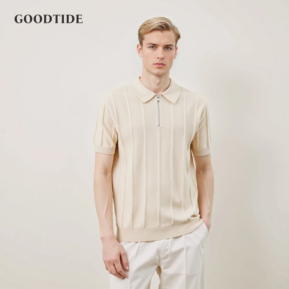 American Youth Retro Men's Polo Shirt Summer New Half Zipper Solid Color Business Casual Urban Office Short Sleeve T-shirt Tops