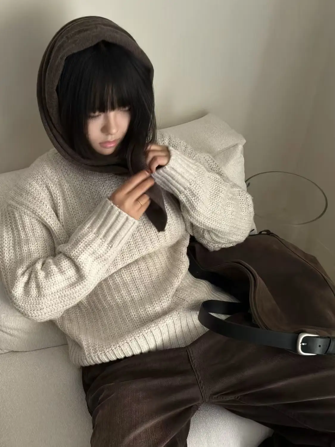 

Ретро вязаный свитер с длинными рукавами, повседневный свободный крой, осень-зима, тяжелый, удобный, универсальный, вязаный, irt