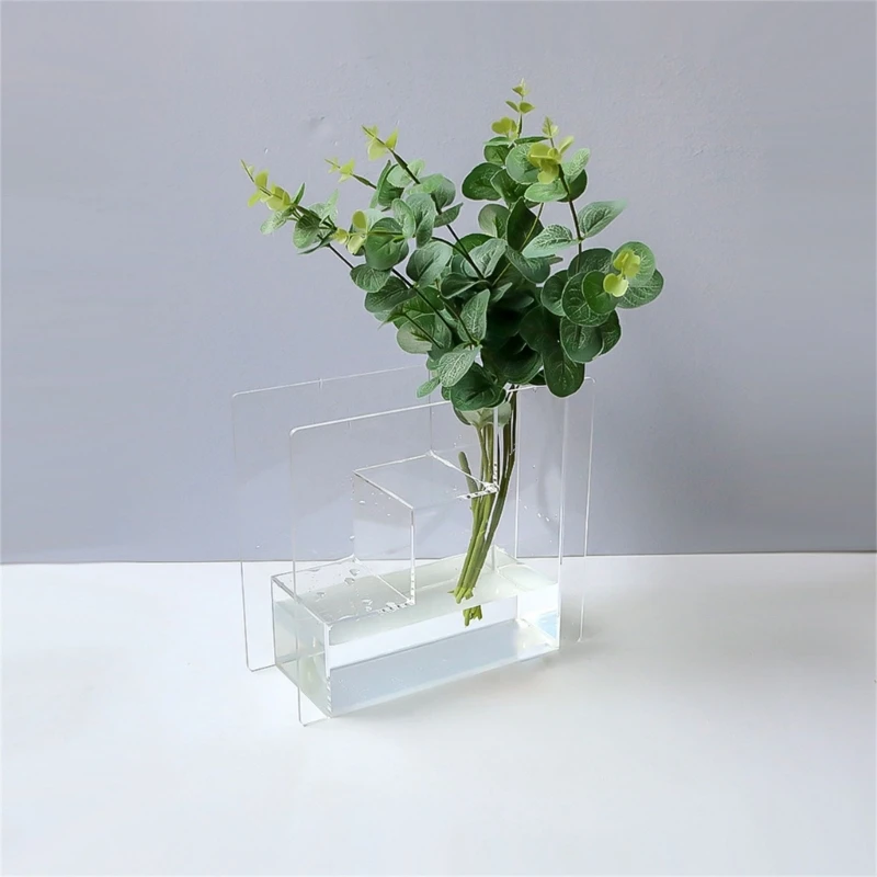 

Trapezoidal Acrylic Flower Vase Transparent Vase Modern Hydroponic Desktop Ornaments for Centerpieces Home Decorations