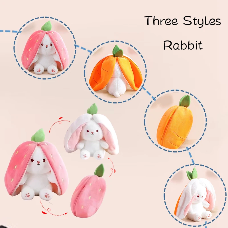

20-45 см кавайный кролик с морковью, мягкая плюшевая игрушка, чучело кролика, скрывающий в клубнике, подарок для ребенка, девушки, декор комнаты на день рождения