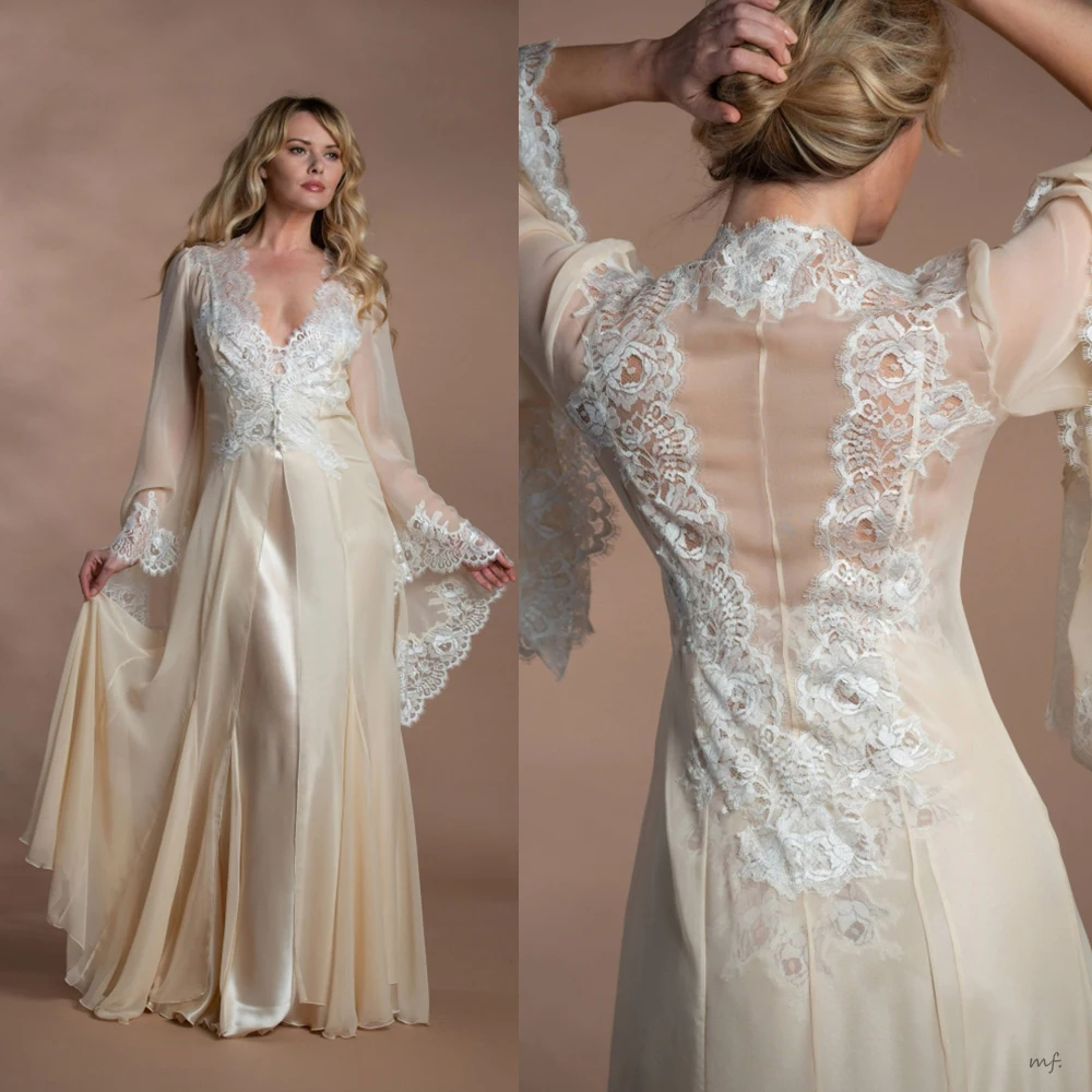 Elegant Sleepwear Women Maternity Appliques Butterfly Long Sleeve Wedding Bridal Robe Customized Nightgown Pajamas
