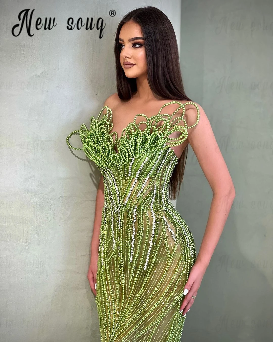 Elegant Green Mermaid Evening Dress 2024 New Fashion Dubai Couture Sequins Long Wedding Party Dress Formal Prom Dress Beading