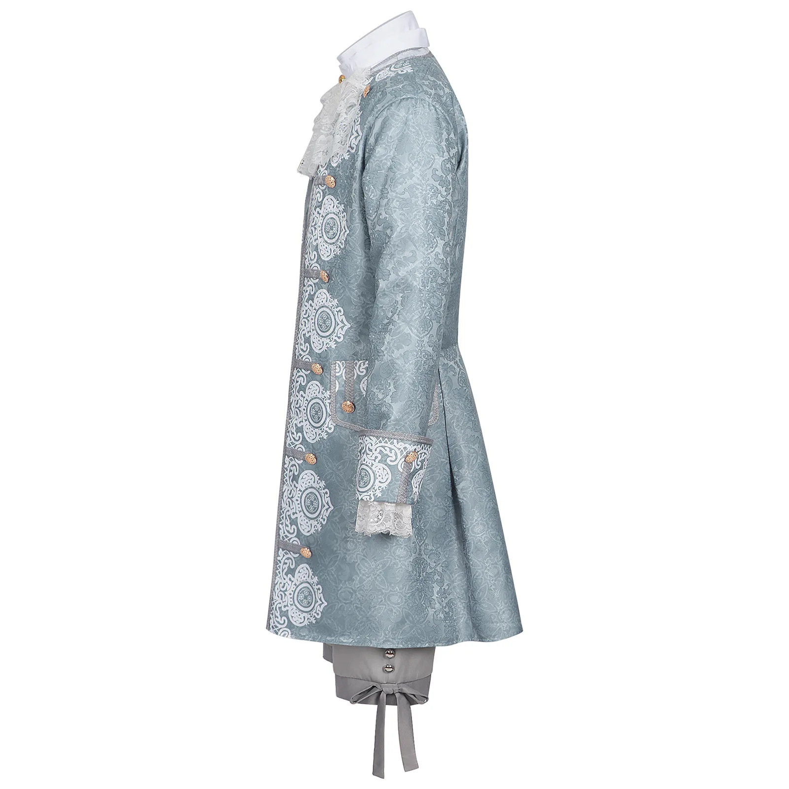Herren Vintage Viktorianisches Edles Prinzenkostüm Grau-Weißer Jacquard-Stickmantel Mittelalterliches Königliches Cosplay Theater-Party-Faschingskostüm – Detail 4