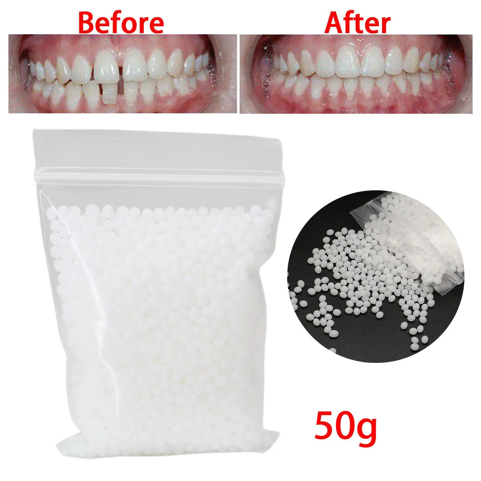 

50G Temporary Tooth Repair Kit Fix Broken Denture Thermal Beads White